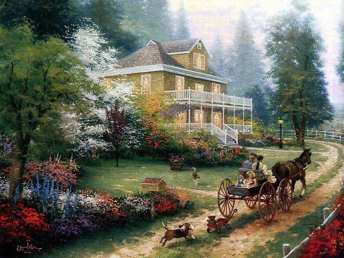 (image for) Handmade oil painting Copy paintings of famous artists Thomas Kinkade's painting, NO.43